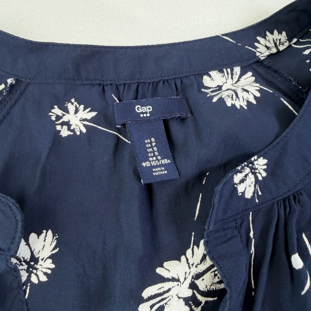 GAP Blue Size S Blouse 3/4 Sleeve Relaxed Top Floral Boho Cottage Summer Flowy - Picture 2 of 12